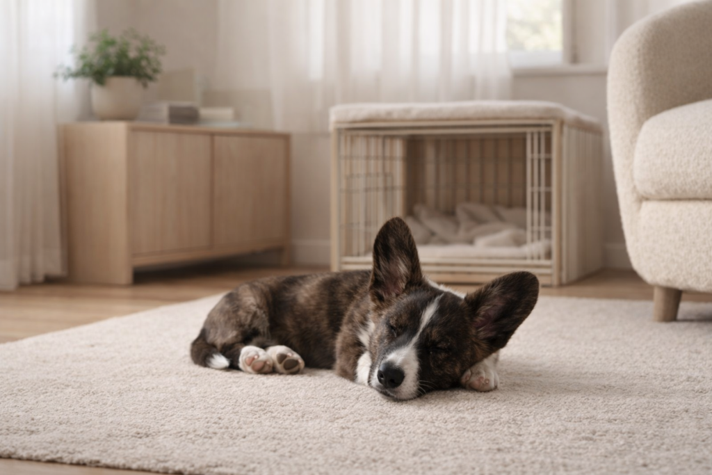 Calm puppy resting at home as part of a structured daily routine